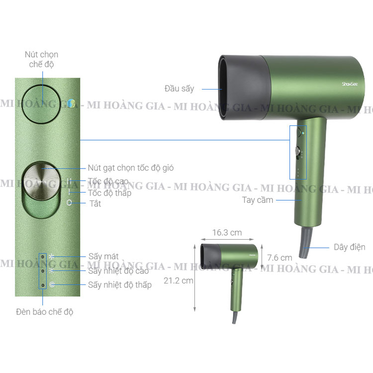 Máy sấy tóc ShowSee A5 nông độ ION cao giúp tóc mềm mại - Hàng chính hãng