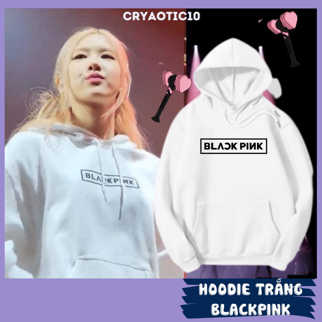 Áo hoodie trắng Blackpink Born Pink giống Rosé chất nỉ tay dài cryaotic10