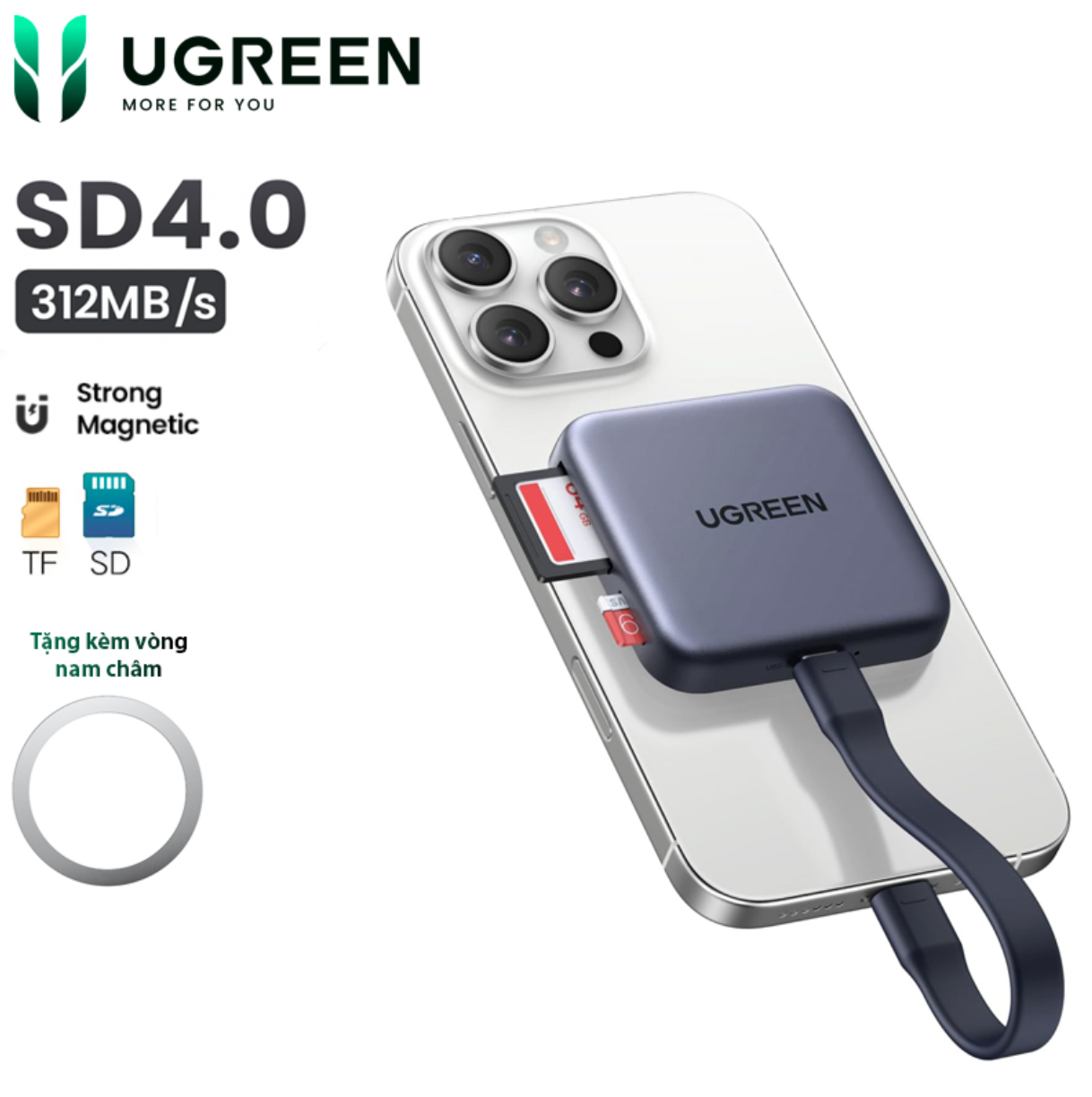 Đầu Đọc Thẻ Nhớ 3in1 Type-C Ugreen 65095 CM898, Thiết kế từ tính, Tốc Độ 5Gbps, Hỗ trợ ProReshãng - Hàng chính hãng