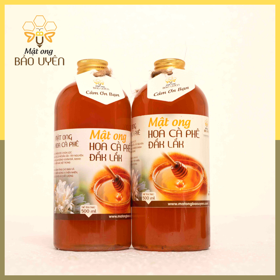 Combo 2 Chai Mật Ong Hoa Cà Phê Nguyên Chất Bảo Uyên 100% Tăng Cường Sức Đề Kháng Dung Tích 500ml