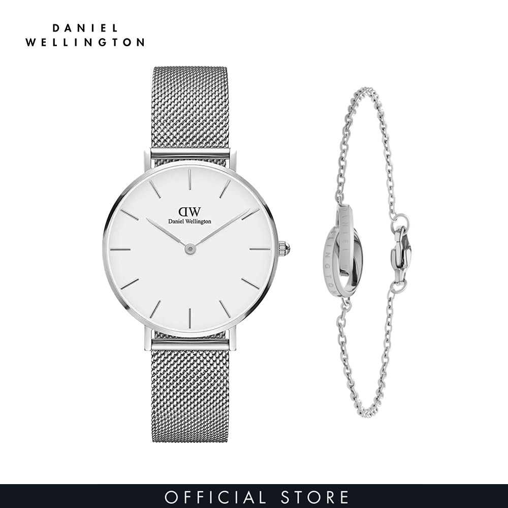 Combo Gift Nữ Daniel Wellington Đồng hồ  Petite Sterling DW00100164 + Vòng tay Elan Unity Bracelet DW00400163