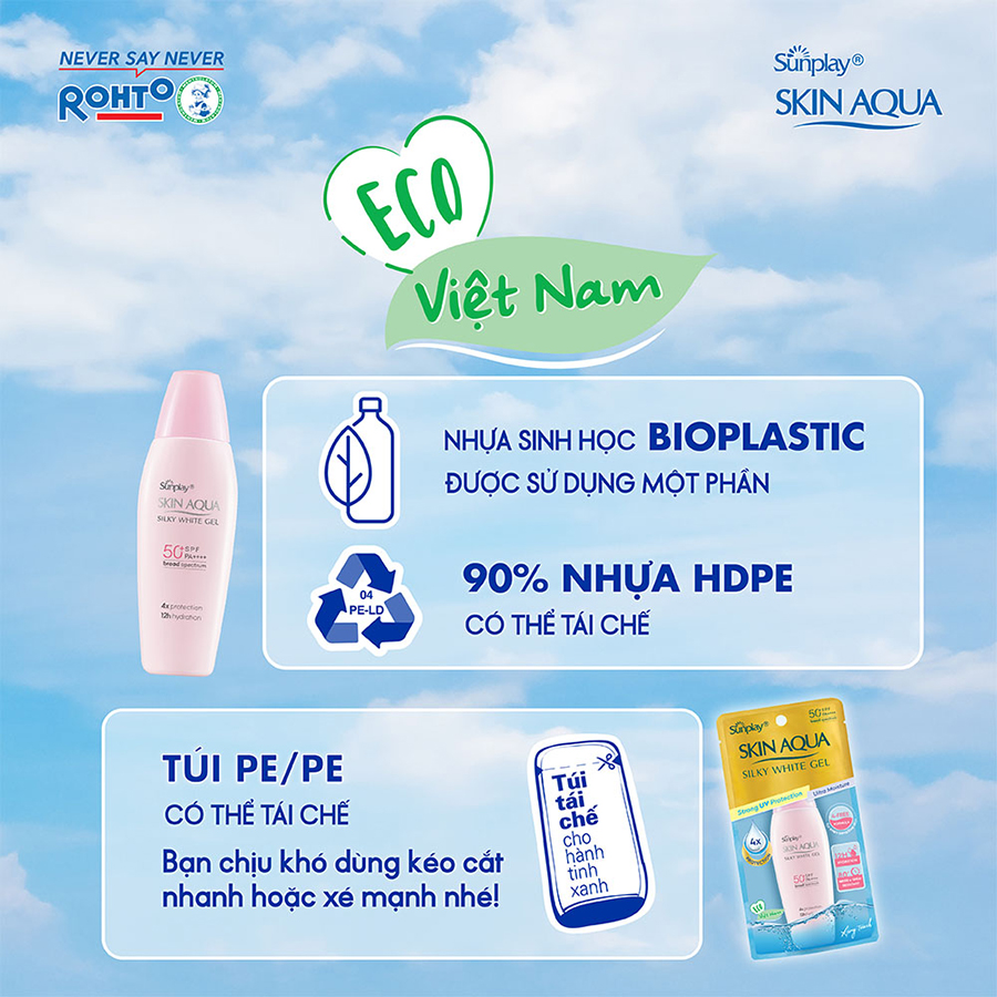 Kem chống nắng Skin Aqua dưỡng trắng & dưỡng ẩm, dùng hàng ngày dạng gel Sunplay Skin Aqua Silky White Gel Eco Việt Nam SPF 50, PA++++ 70g