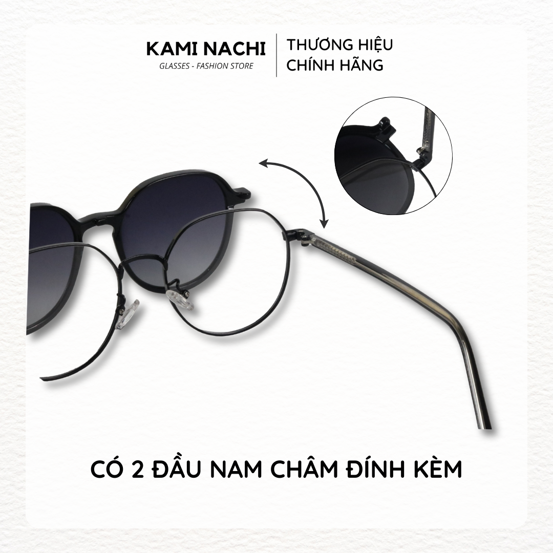Gọng kính Clip On phiên bản nửa lục giác lớn đa năng, cắt được cận KAMI NACHI T8310