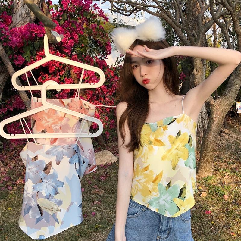 MS534 Áo 2 dây yếm chiffon hoa thắt nơ hở lưng