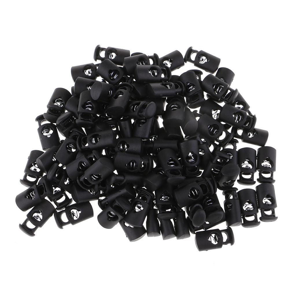 100 Cái Nhựa đen Toggle Spring Clasp Dừng Dây Lỗ đơn