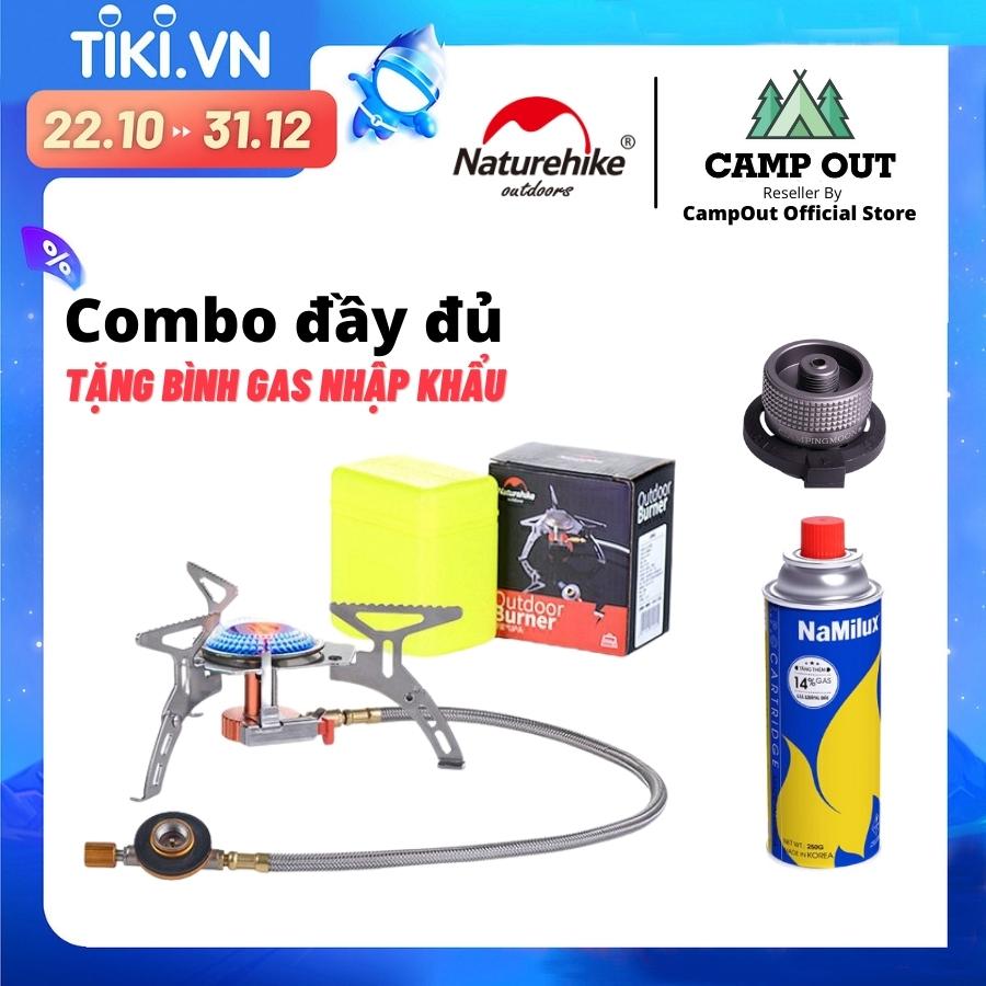 Bếp gas mini du lịch xếp gọn cắm trại naturehike combo bình ga mini, đầu chuyển bình ga &amp; bếp ga dã ngoại gấp gọn mang đi campoutvn C001