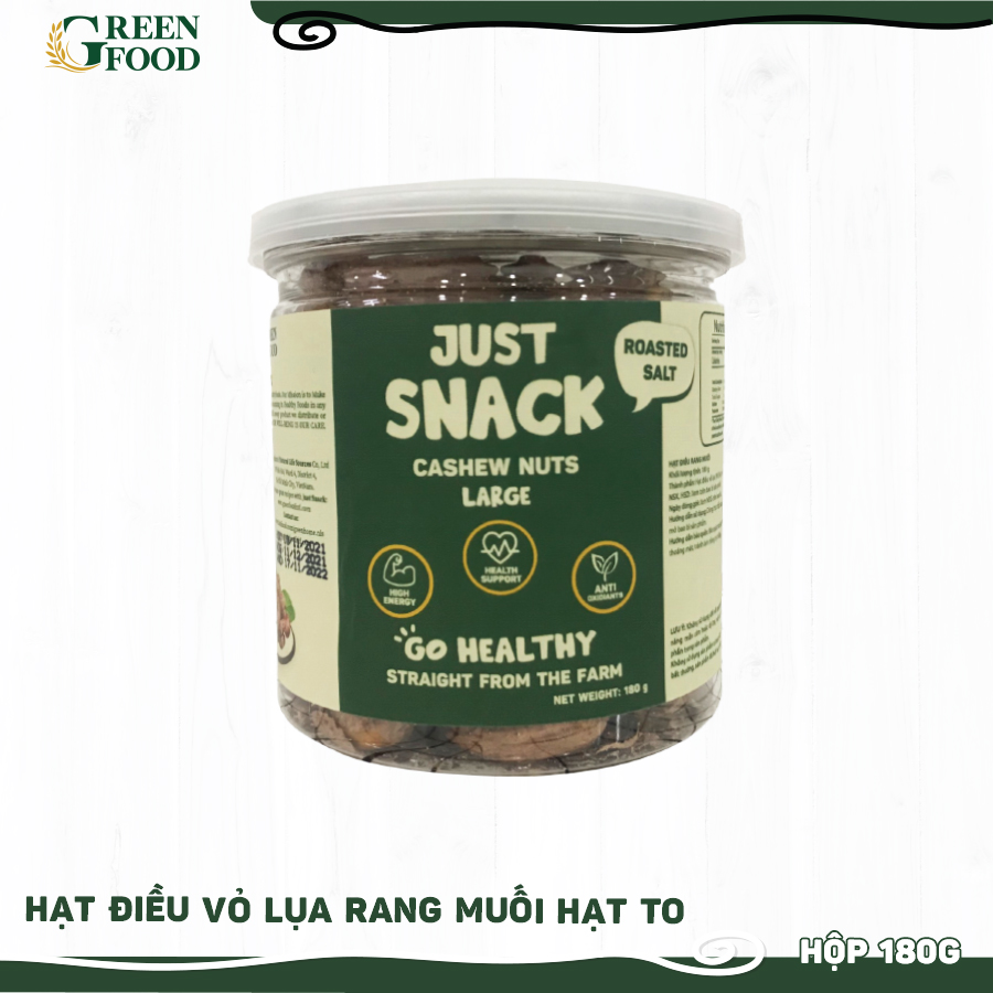 Hạt điều vỏ lụa rang muối Just Snack - 180g