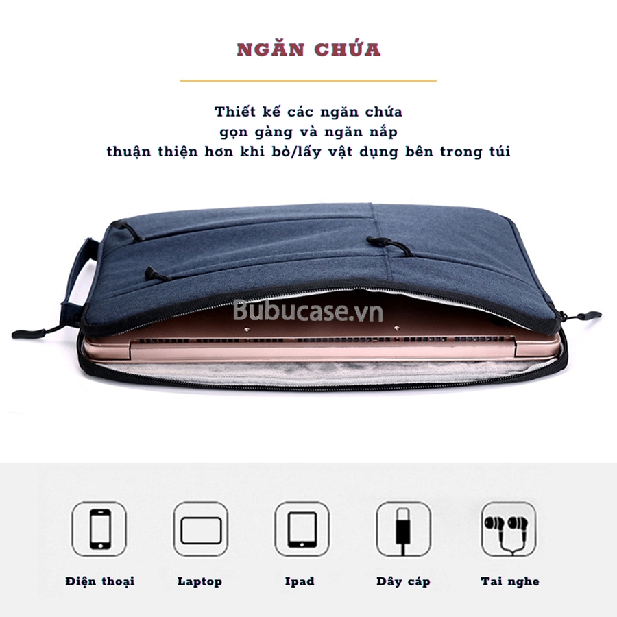 Túi Laptop Chống Sốc 4 Dây Kéo Dành Cho Macbook/ Laptop Có Quai Xách -Vải Agni Cloth Bề Mặt Hạn Chế Thấm Nước - Có Lót Nhung Bên Trong