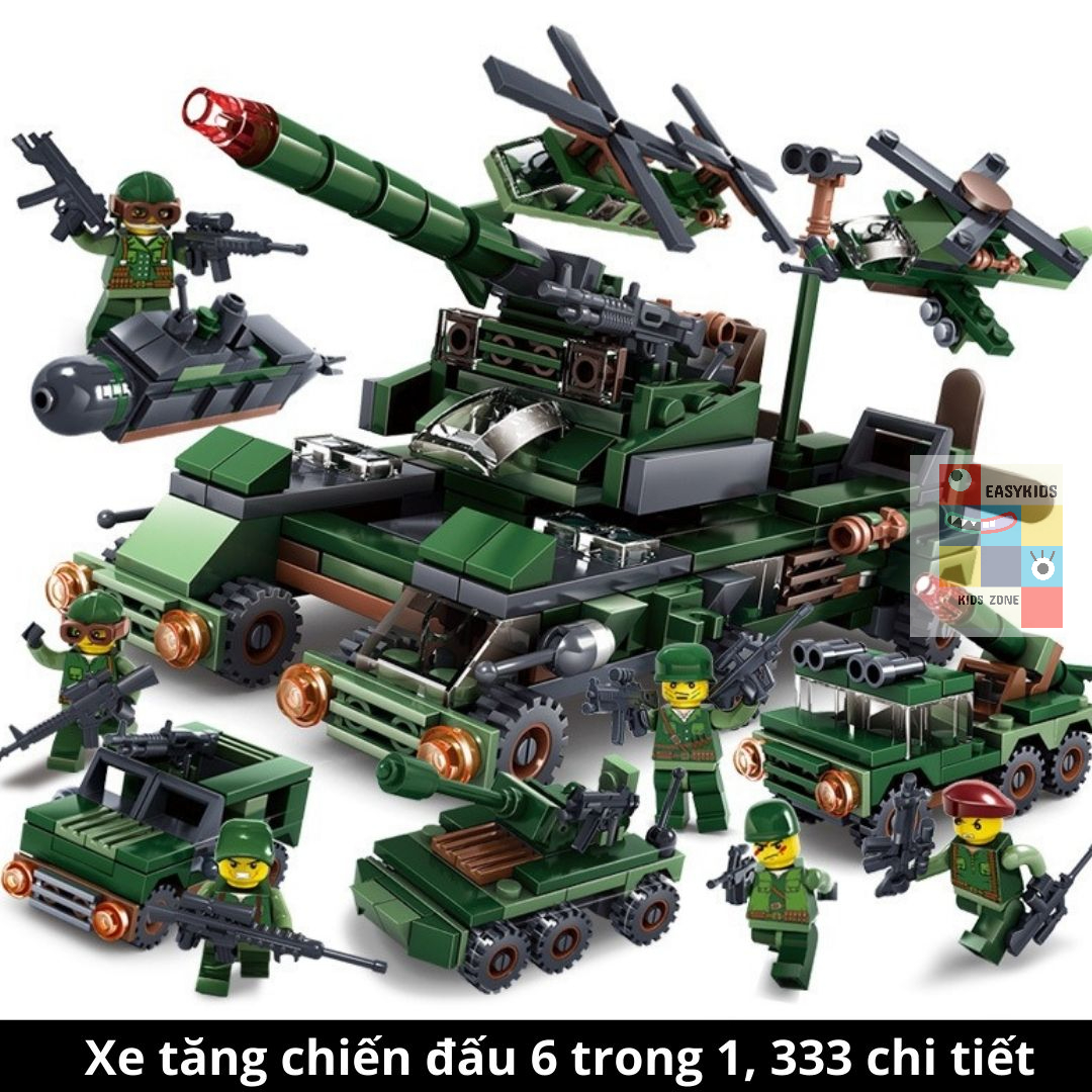 Đồ chơi lắp ghép xếp hình Tàu chiến, xe tăng, xe bọc thép, cảnh sát Giúp trẻ phát triển trí tuệ