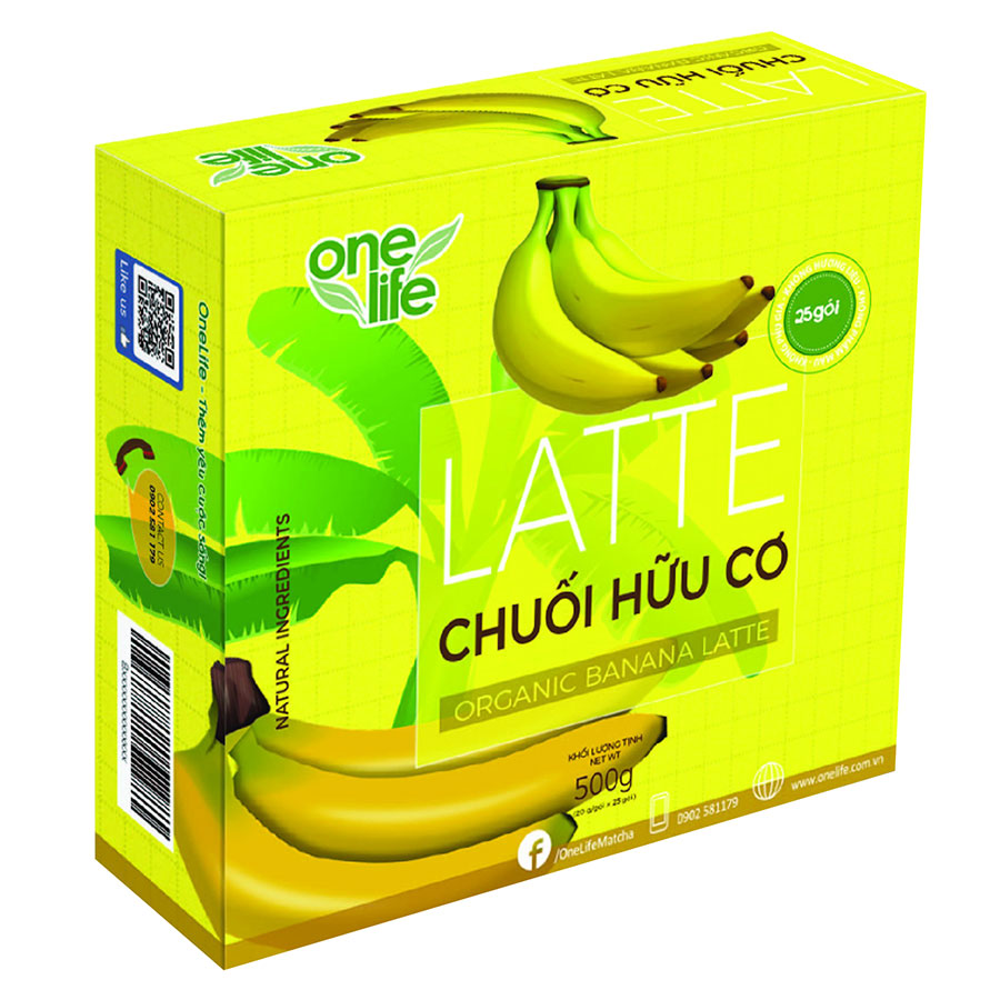 Trái Cây Sạch - Latte Chuối Hữu Cơ OneLife - Sinh Tố Chuối (Hộp 25 gói)