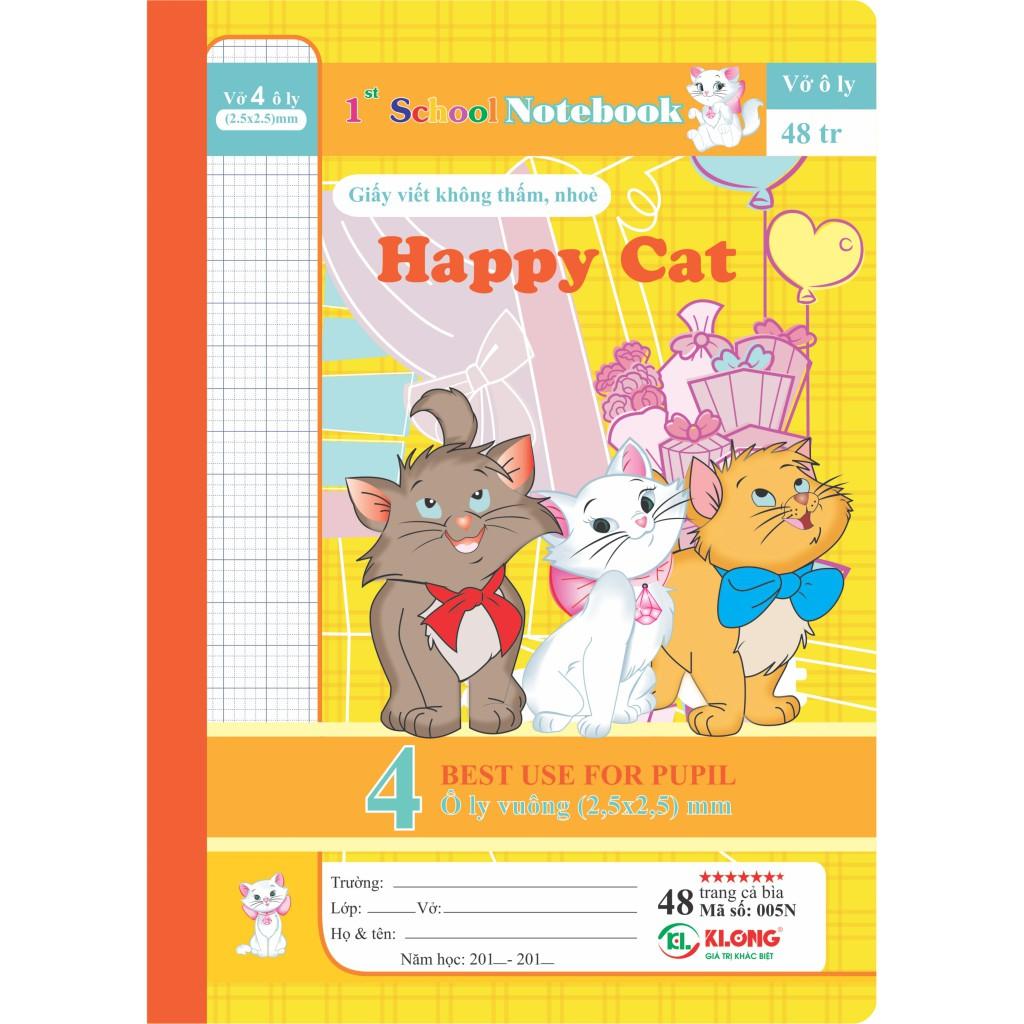 Vở 4 ô ly 48tr 100/95 Happy Cat; MS: 005
