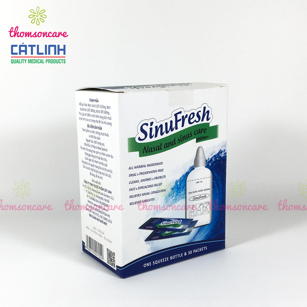 Bình rửa mũi Sinufresh tặng 30 gói muối - Chính hãng Cát Linh - Giảm các triệu chứng của xoang, cảm lạnh, dị ứng