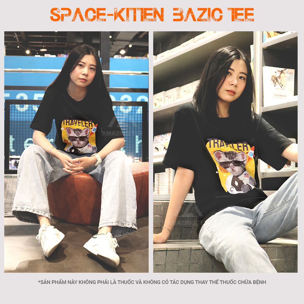 Áo Thun Nữ Cổ Tròn Cao Cấp Bigsize Aztee - Space Kitten Basic Tee - Cotton Tự Nhiên Siêu Thoáng Mát