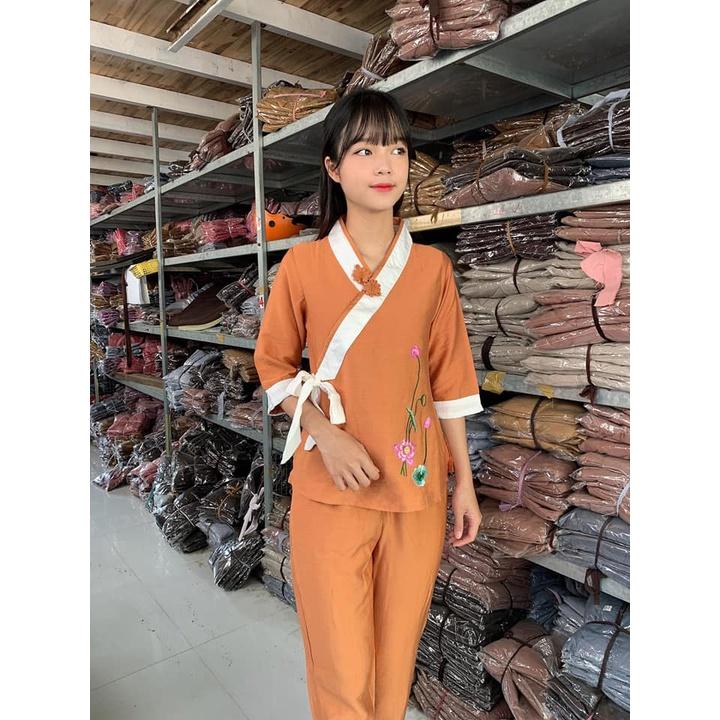 ĐỒ LAM ĐI CHÙA Set Đồ Lam Đi Chùa Cao Cấp Sen Vải Tơ