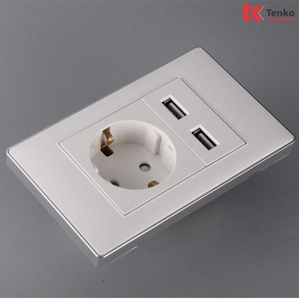 Ổ Cắm Điện Chìm Chuẩn Đức Tích Hợp 2 Cổng USB Sạc Nhanh 5V-2100mAh Màu Trắng An Toàn Cho Trẻ Nhỏ Tenko TK-C27-T065