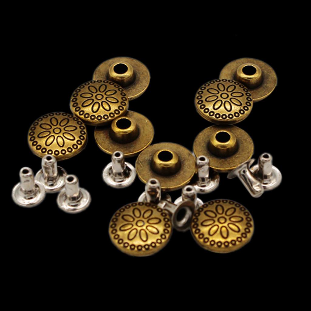10 Bộ-Họa Tiết Hoa Tròn-Kim Loại Đinh Tán Đinh Nhọn Nailhead-Làm Đồ Da Thủ Công