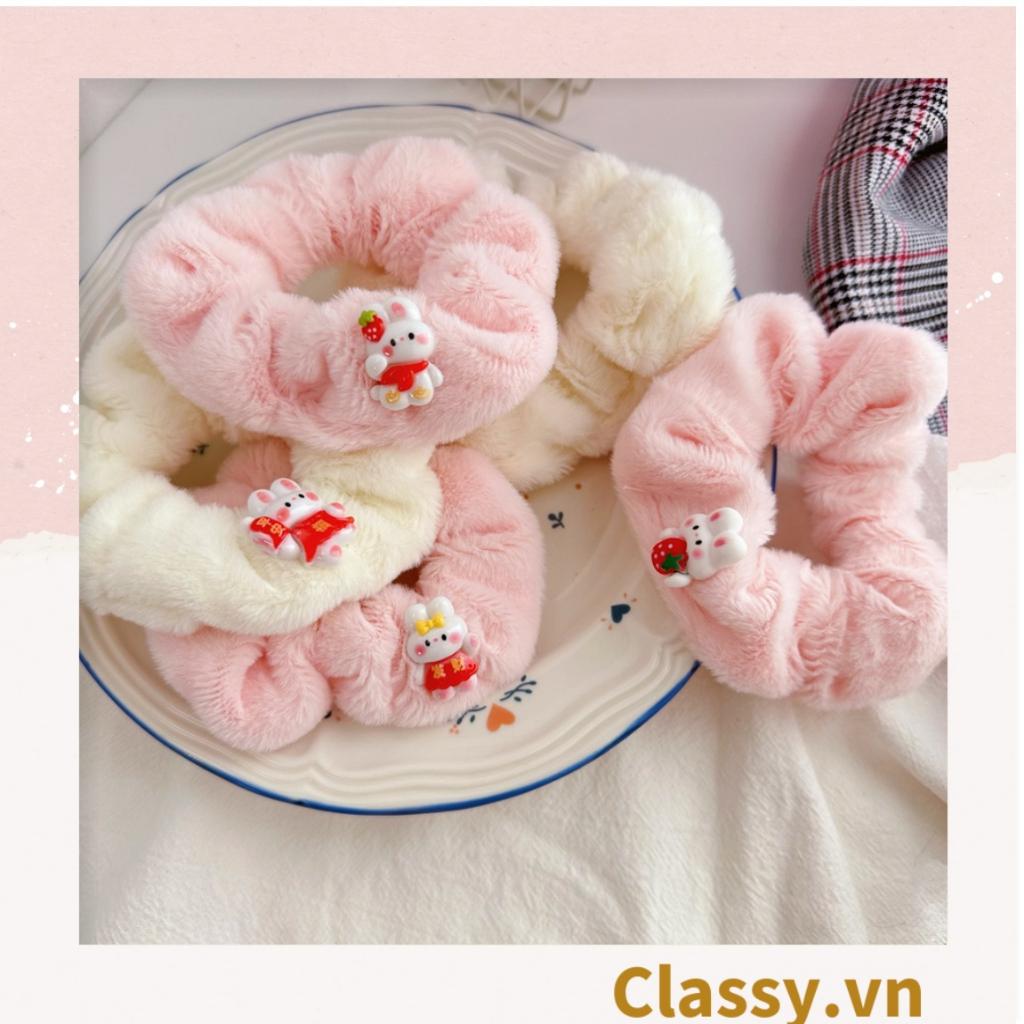 Dây cột tóc scrunchies bằng bằng lông, đính họa tiết hoạt hình cún, gấu giao ngẫu nhiên mix hàn quốc dành cho nữ PK1676