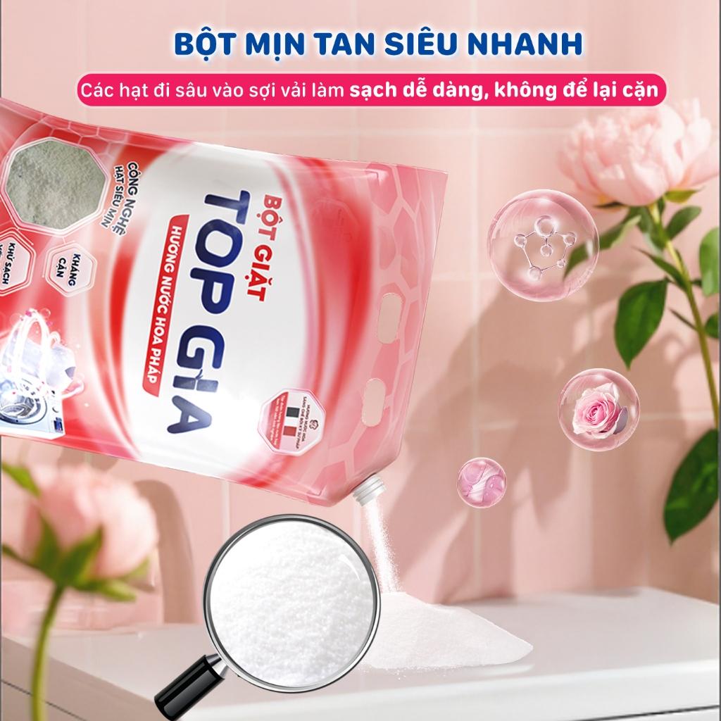 Bột Giặt TOPGIA Hương Nước Hoa Pháp, Nano Kháng Cặn, An Toàn Chăm Sóc Da Tay, Đánh Bay Vết Bẩn
