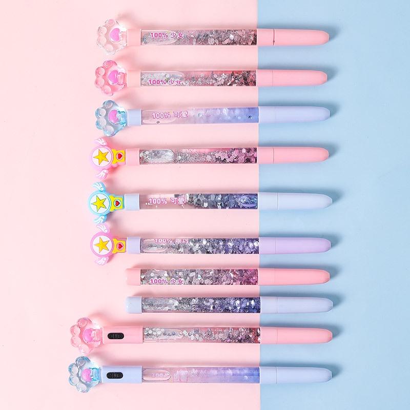 Bút Gel Cát Lún Có Đèn Nhấp Nháy Nhiều Màu Ngòi 0.5mm - Viết Mẫu Hình Chân Mèo Kute Dễ Thương