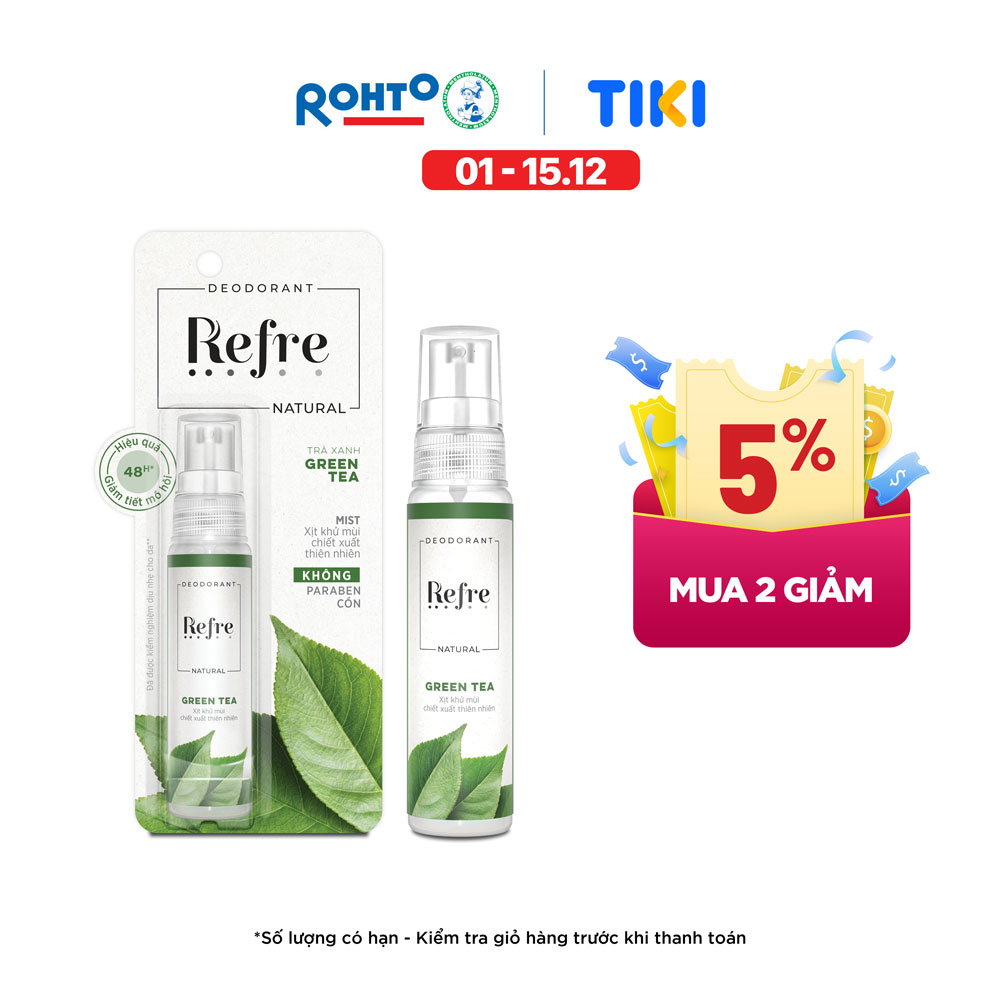 Xịt Khử Mùi Refre Natural Green Tea Hương Trà Xanh (30ml)