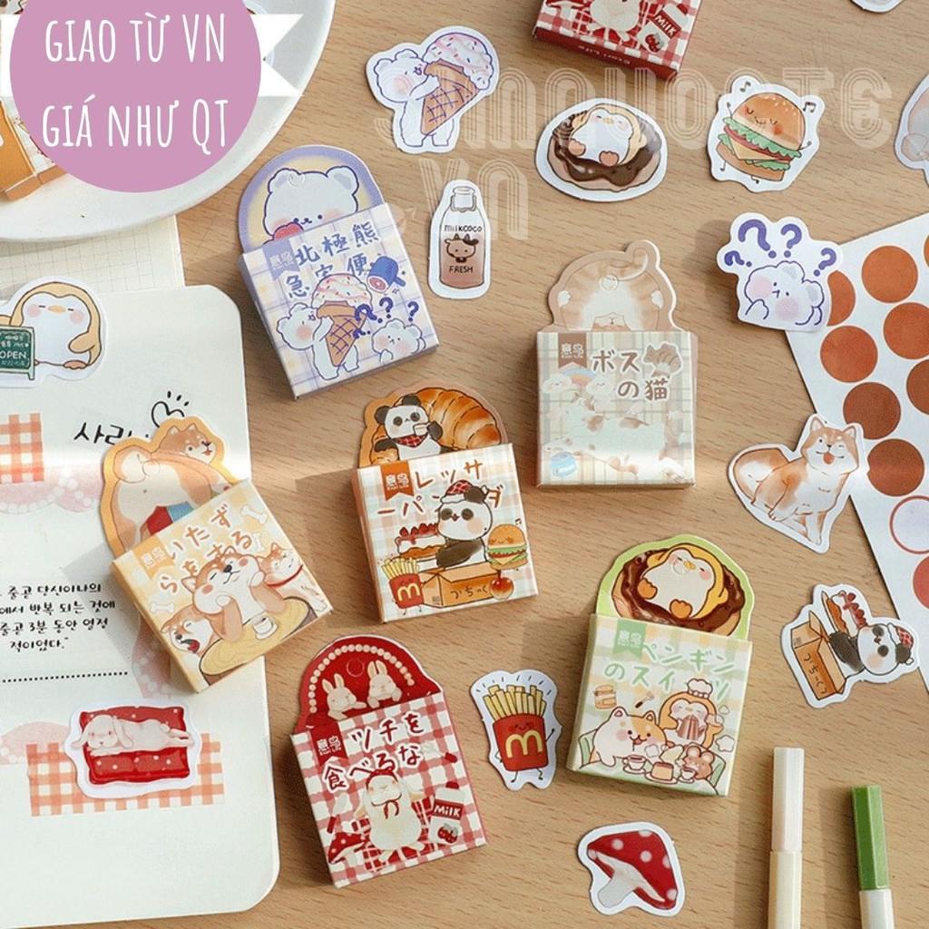 Hộp 45 sticker nhãn dán hình con vật đáng yêu trang trí điện thoại đẹp mắt Box Sticker ST76