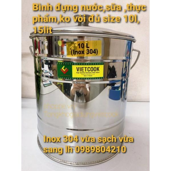 (Có Video SP)Bình đựng nước sữa ,thực phẩm inox 10 lít ko vòi SUS 304 ,Bình nước inox 10 l,Bình inox 304, CHÍNH HÃNGVN