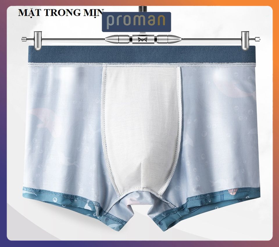Quần lót nam boxer lụa in hình co dãn 4 chiều, quần sịp đùi nam hoạt hình chất lụa thấm hút SL03 - PROMAN
