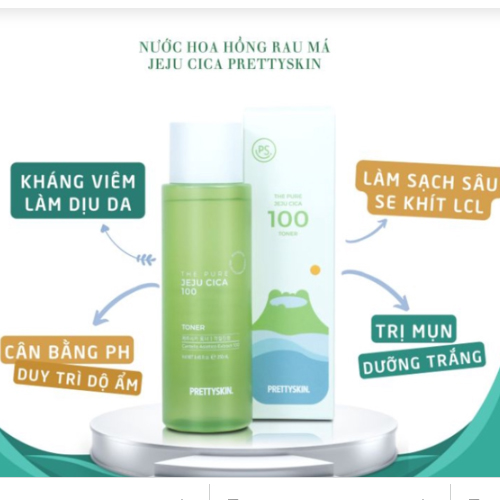 Nước hoa hồng Rau Má Dưỡng Ẩm, Se Khít Lỗ Chân Lông Pretty Skin The Pure Jeju Cica 100 Toner 250ml