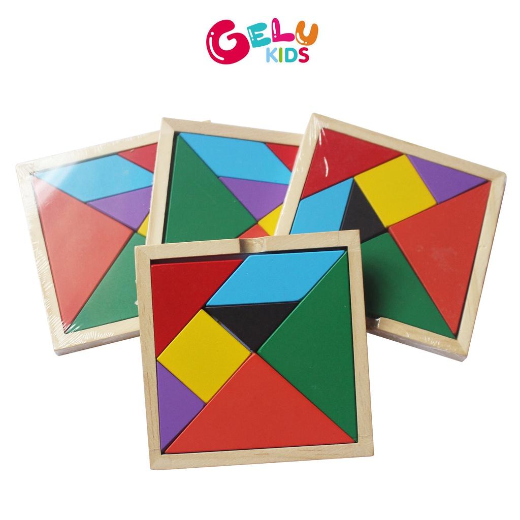 Bộ đồ chơi ghép hình Trí Uẩn Tangram GELU KIDS gỗ sơn màu tự nhiên cho bé vui chơi giải trí - GLDC01