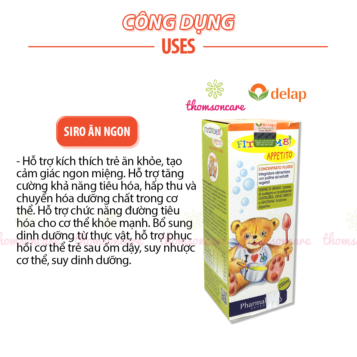 Siro ăn ngon cho bé Appetito Bimbi của Fitobimbi - Nhập khẩu từ Ý - Hỗ trợ tăng cường tiêu hóa, hấp thu