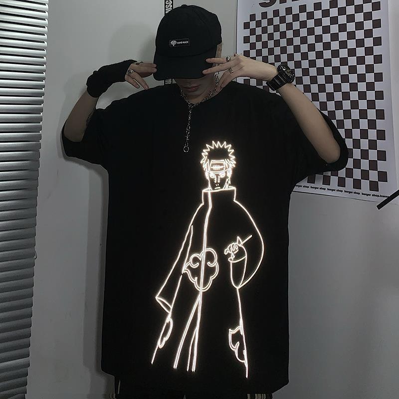 Áo thun phản quang tay lỡ nam nữ naruto