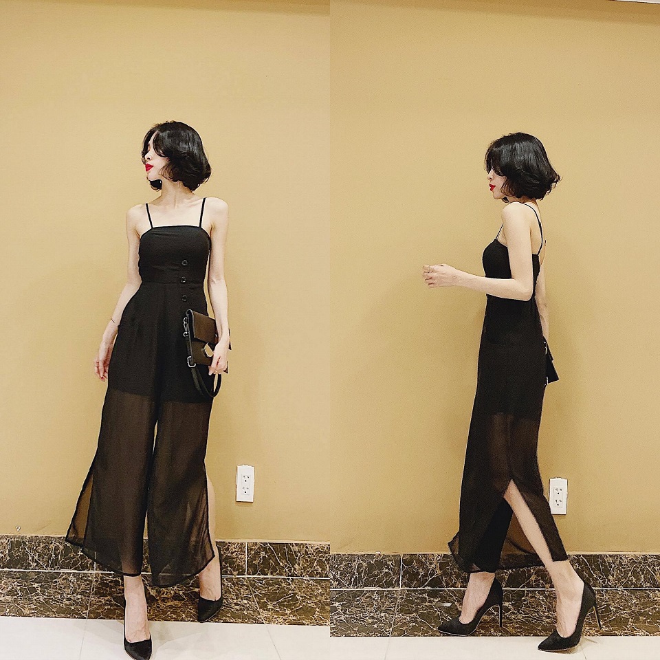 Jumpsuit Voan Lụa Phối Nút To