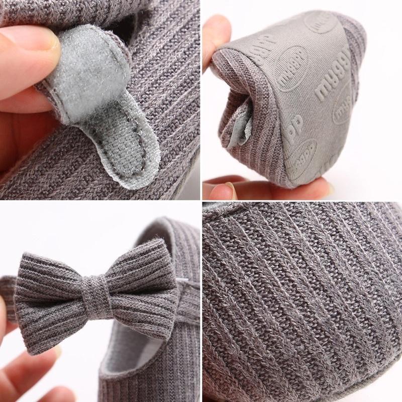 Giày tập đi cho bé gái vải len đính hoa êm mềm chống trơn trượt từ 6 tháng - 2 tuổi