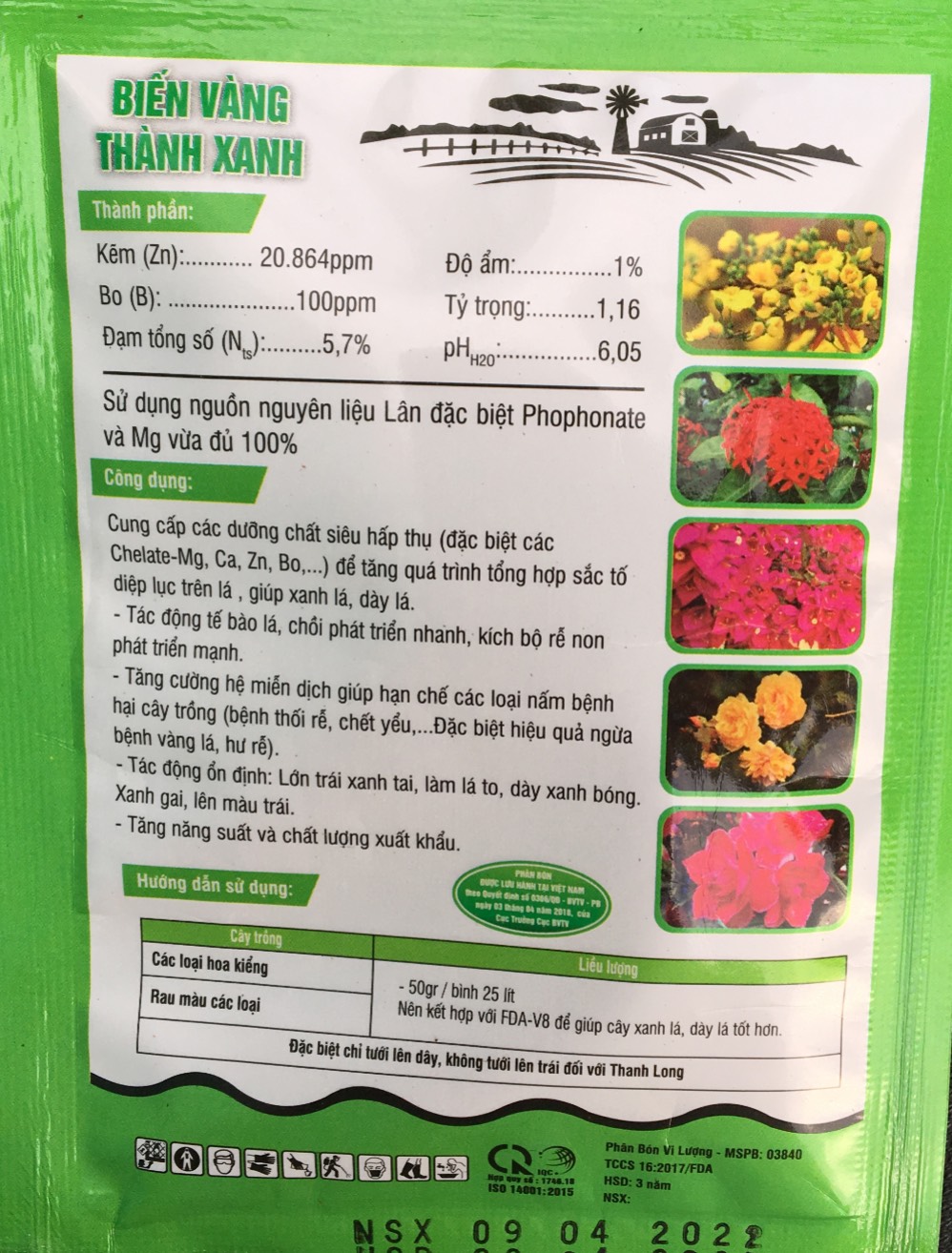 Sản phẩm vi lượng Áo Giáp Kẽm - Diệp lục tố - Biến vàng thành xanh gói 50gr