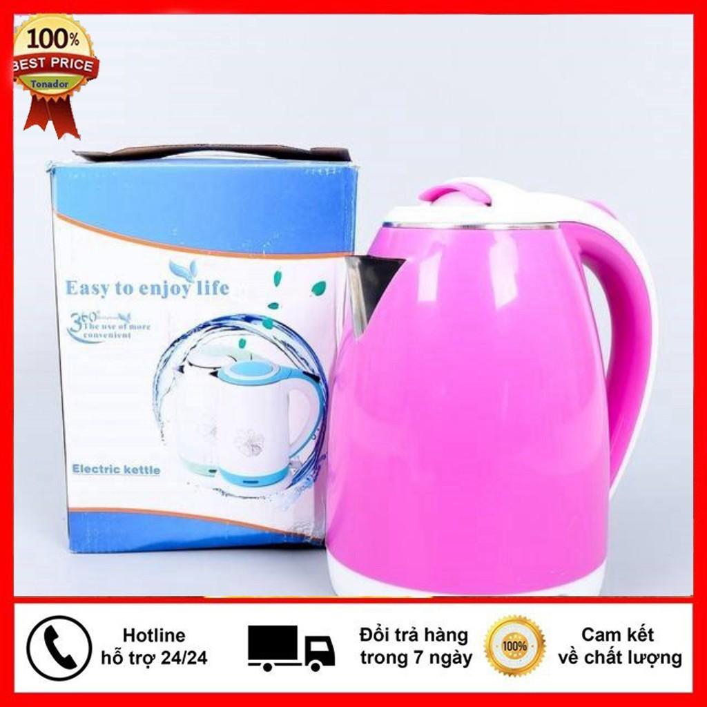 ấm siêu tốc màu 2 lớp 1,8l chống nóng mini, ấm đun nấu nước pha trà điện