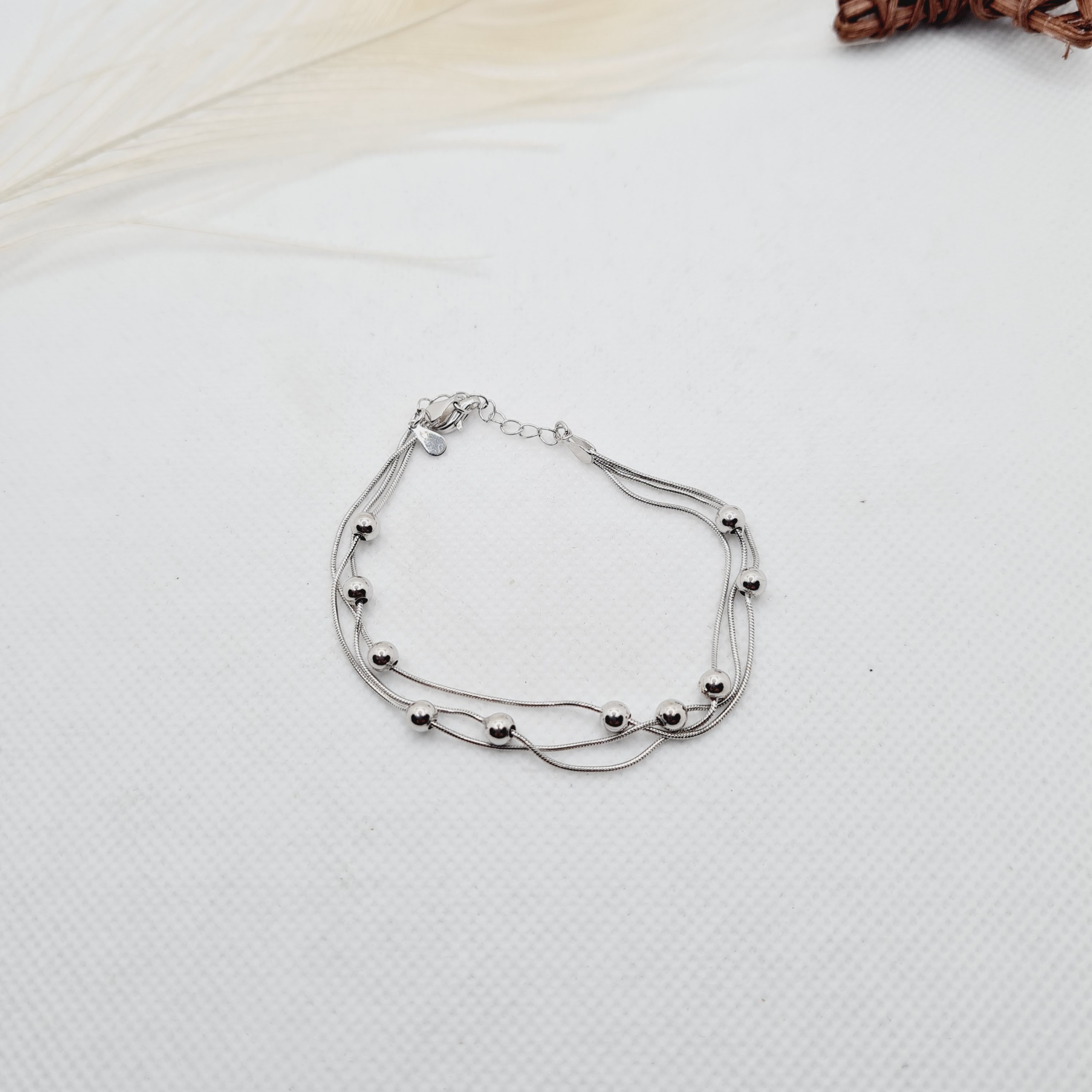 Lắc tay 3 dây kết hợp bi nhỏ chất liệu bạc 925 thời trang phụ kiện trang sức nữ sang trọng