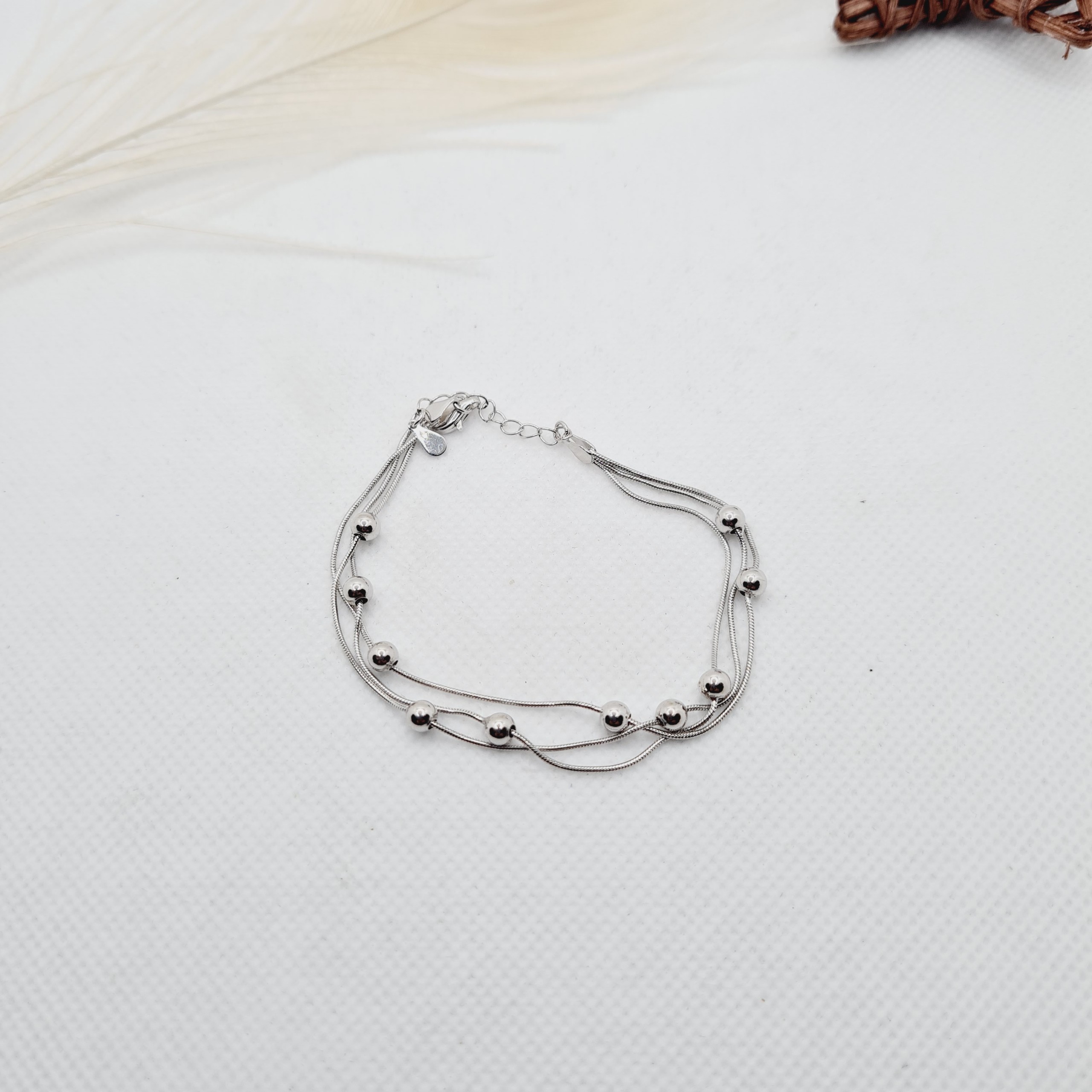 Lắc tay 3 dây kết hợp bi nhỏ chất liệu bạc 925 thời trang phụ kiện trang sức nữ sang trọng