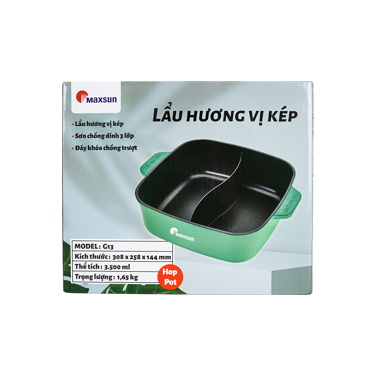 Nồi Lẩu Hương Vị Kép Maxsun G13 - Dung tích 3.5L | 2 Ngăn | Chống Dính 3 Lớp | Hàng Chính Hãng