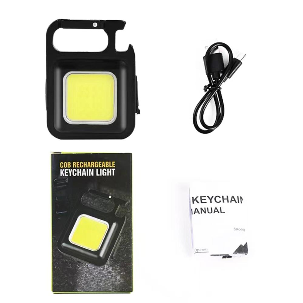 Portable Mini Flashlight USB Rechargeable LED Work Light Keychain Light Lamp with Bottle Opener for Outdoor Emergency Camping Hiking Fishing