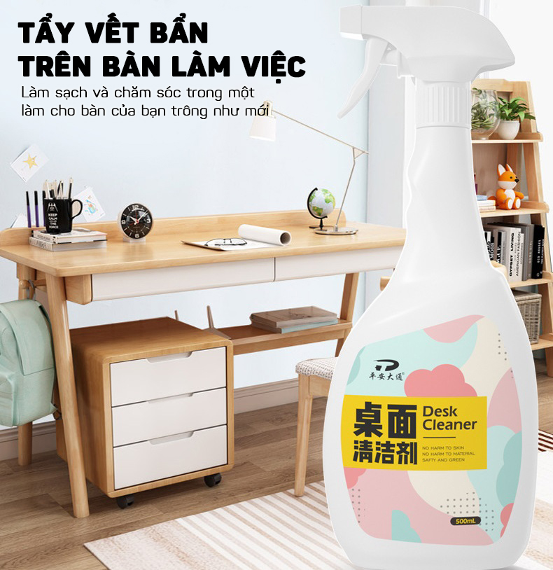 Dung Dịch Vệ Sinh Tẩy Sạch Vết Bẩn Bề Mặt Gỗ Trên Bàn Làm Việc, Bàn Học 500ML