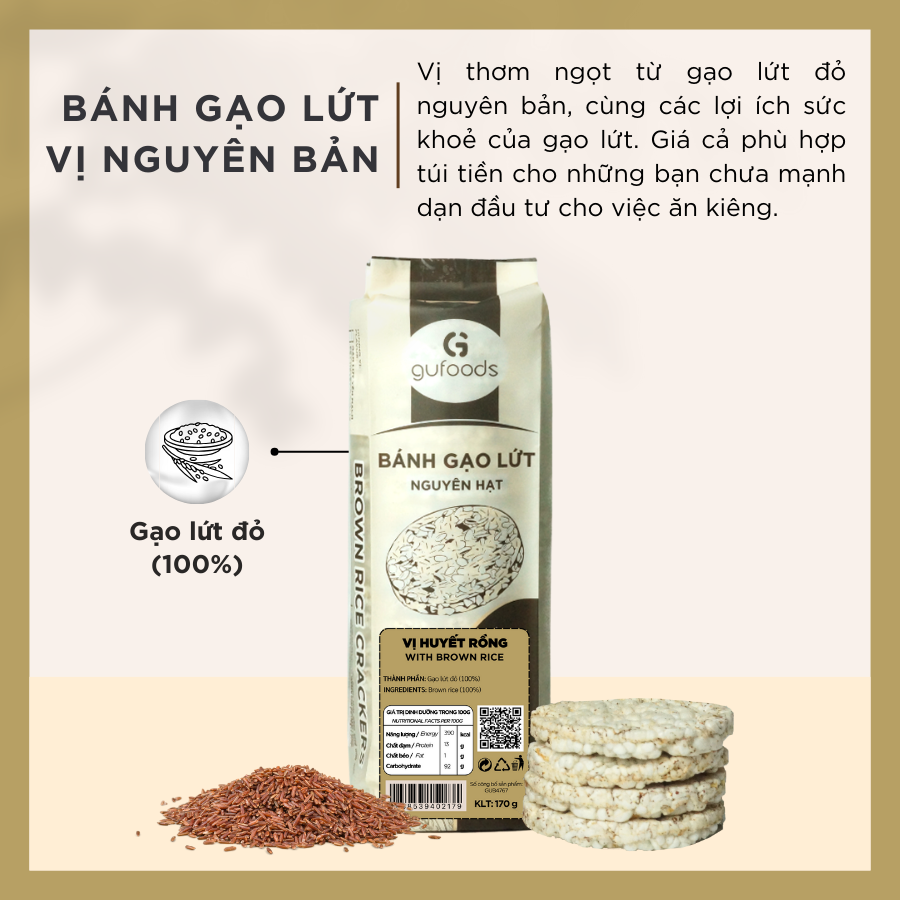 Bánh gạo lứt ăn kiêng, tập GYM GUfoods (170g = 18 bánh)