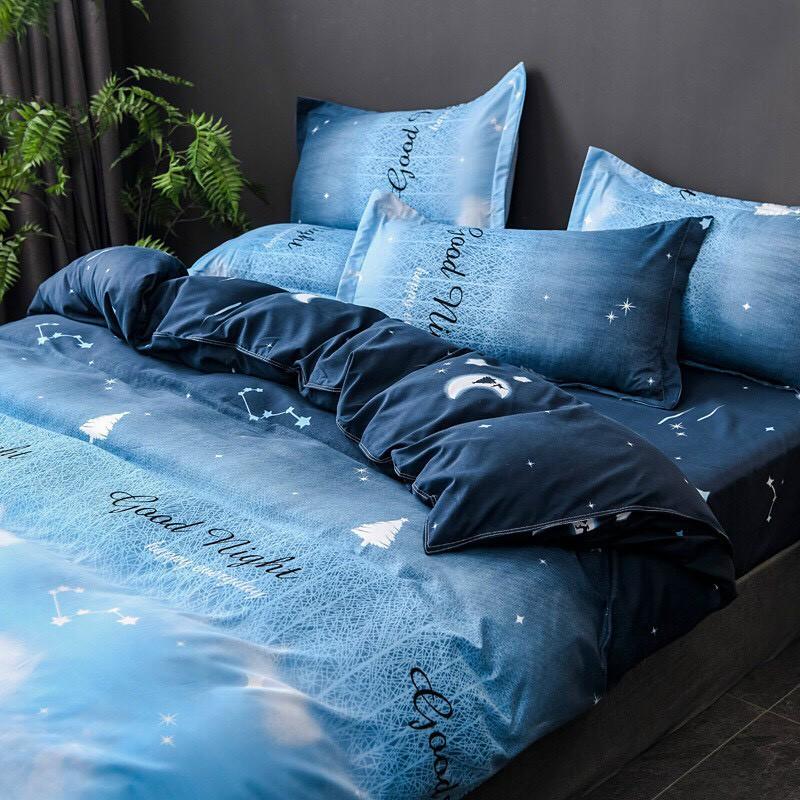 Bộ chăn ga gối Cotton poly M2T Bedding Good night, vỏ chăn mền, drap nệm và 2 vỏ gối