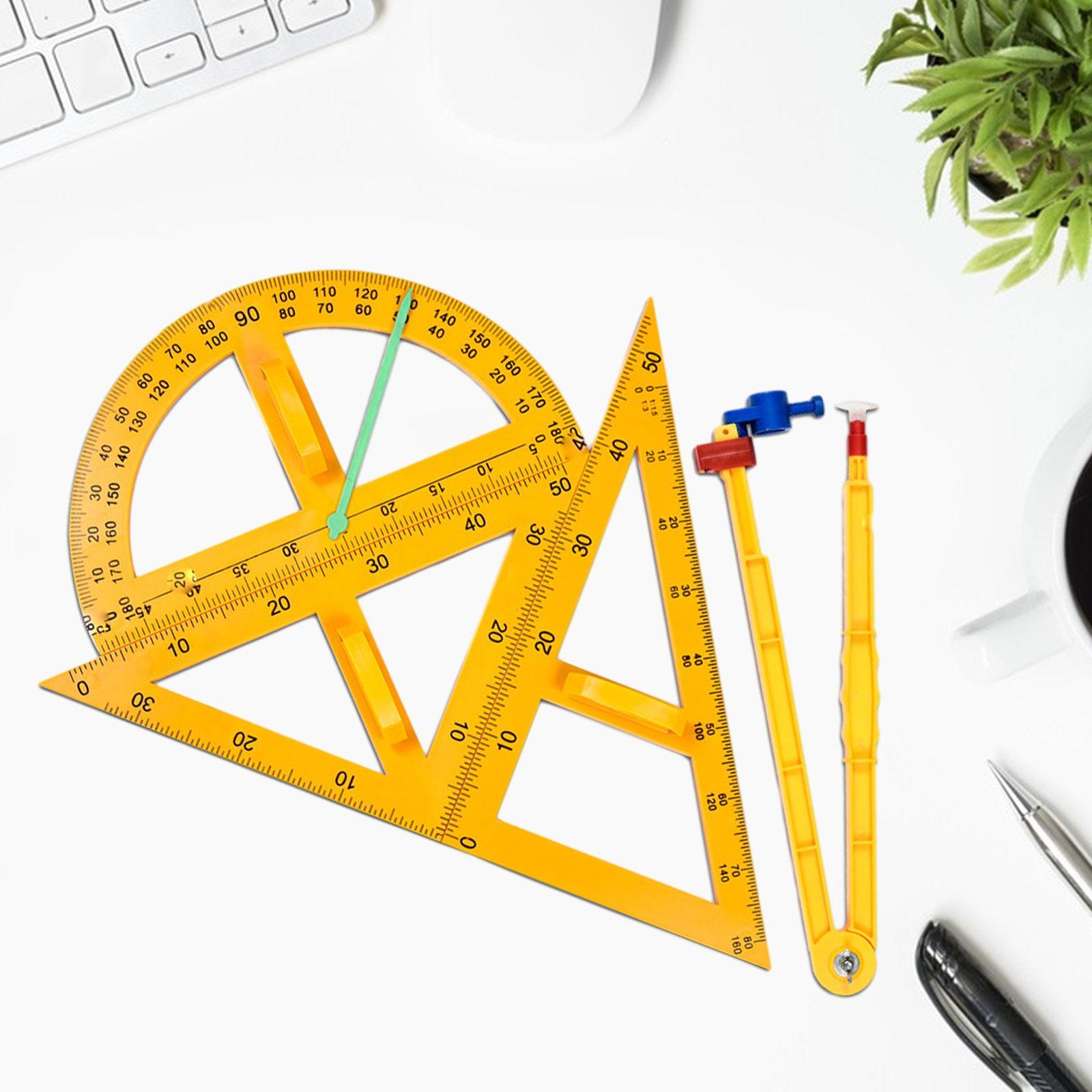 4x Math Geometry Rulers Compass Angle Measurement Stationery Tool Protractor Triangle Ruler for Students Whiteboard School