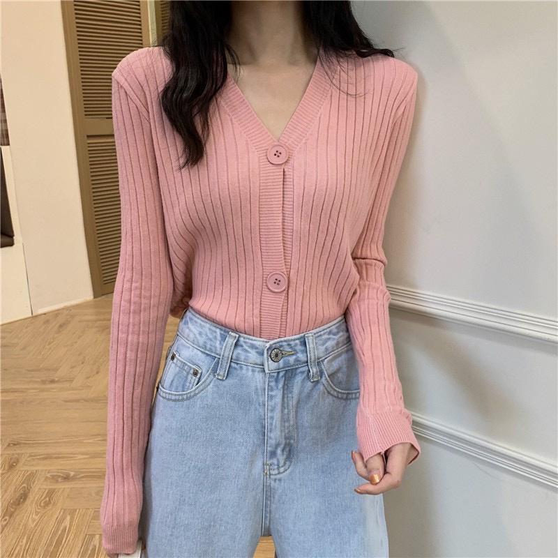 Áo khoác cardigan dệt kim len nữ kiểu cổ V tay dài chất len đũa phong cách Ulzzang hàng đẹp Quảng Châu cao cấp