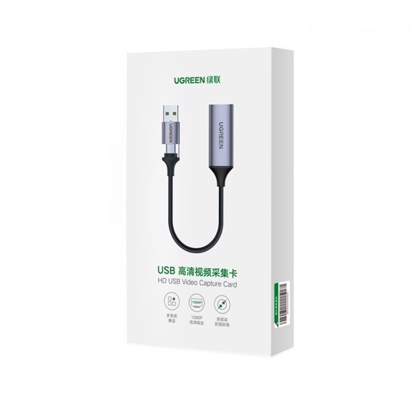 Thiết bị ghi hình Ugreen 40189 HDMI to USB + Type C live streaming - Hàng Chính Hãng