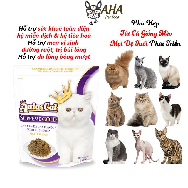 Thức Ăn Cho Mèo Aatas Cat Bao 1,2kg Vị Cá Hồi, Vị Cá Ngừ, Vị Gà Topping Thêm Cá Cơm Sấy Khô (Lông Mượt, Giảm Búi Lông