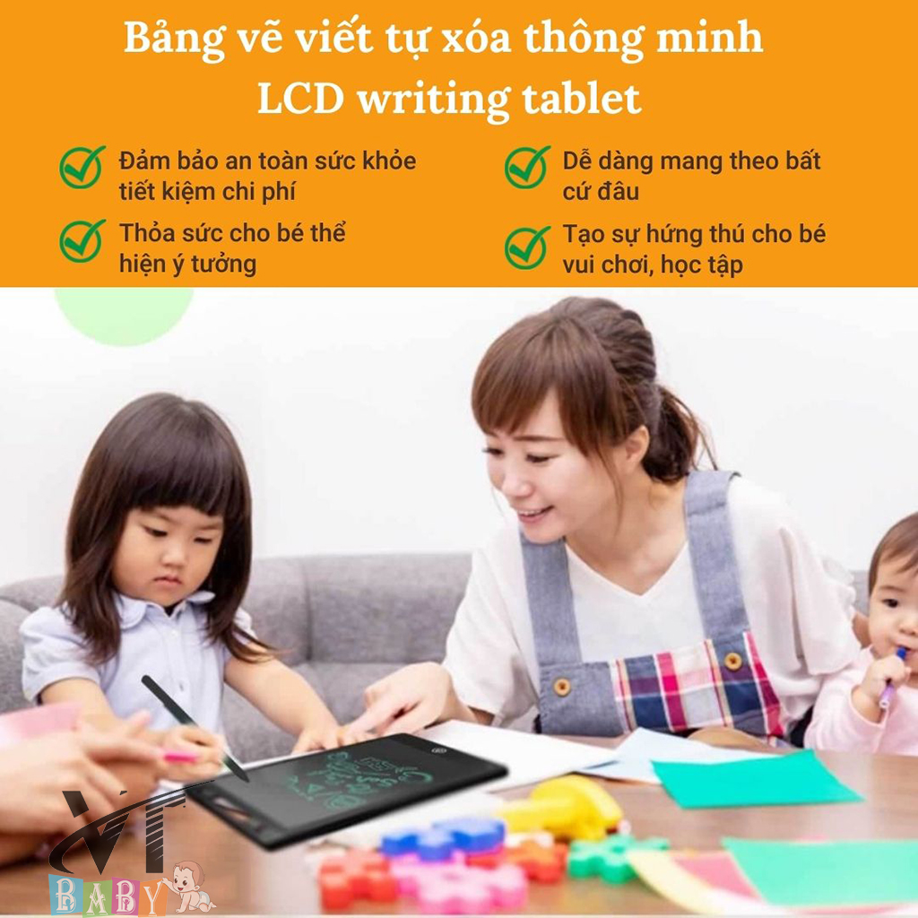 Bảng Viết LCD Tự Xóa Thông Minh Cao Cấp Cho Bé (Đơn Sắc, Đa Sắc - 8.5 Inch)