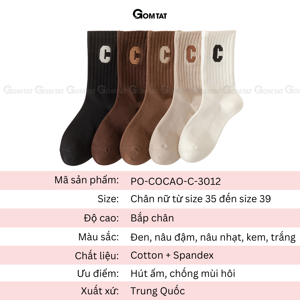 Tất nữ cổ cao cao cấp mẫu chữ C, vớ cổ cao nữ chất liệu cotton cao cấp, mềm mại thoáng khí - PO-COCAO-C-3012-1DOI