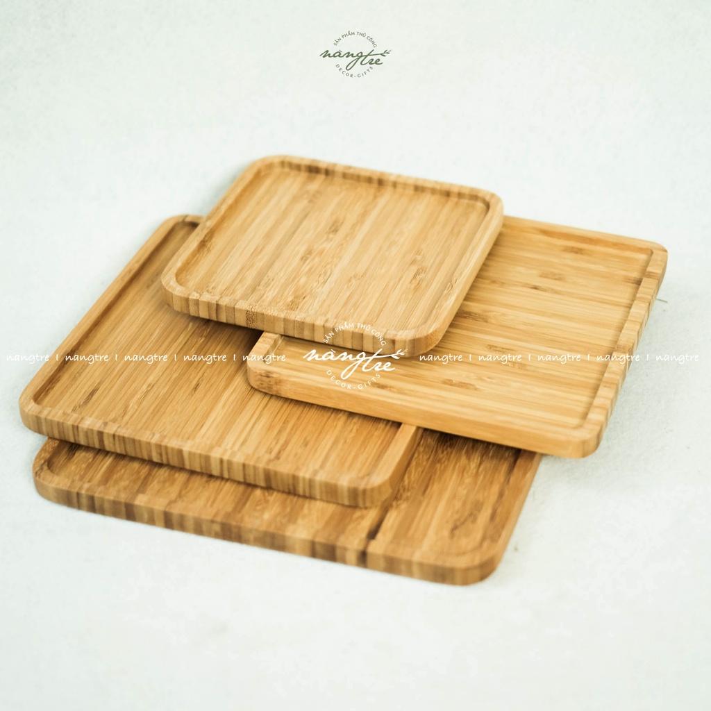 Khay gỗ tre hình vuông - Khay gỗ tre đựng thức ăn