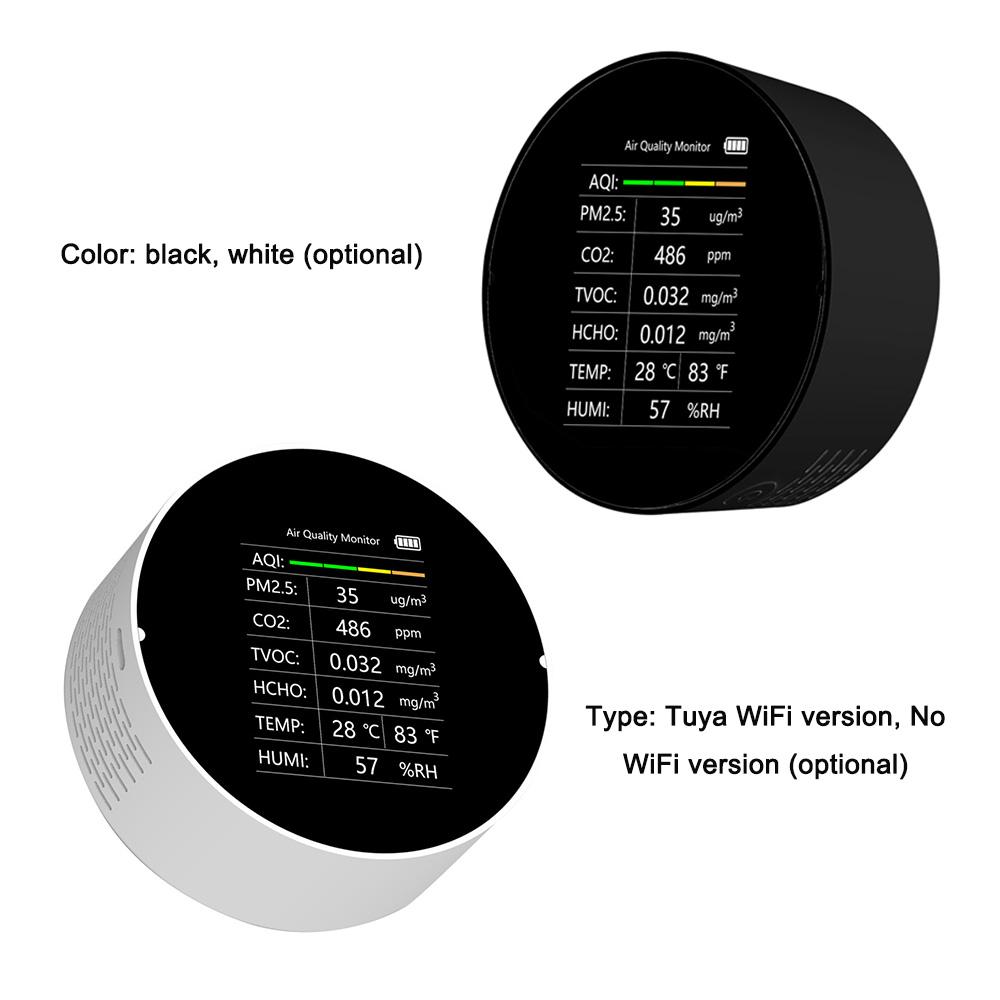 Multifunctional Air Quality Detector 7 In 1 PM2.5 TVOC CO2 HCHO Temperature Humidity AQI Detector Home Desk Office Car Indoor Air Quality Monitor